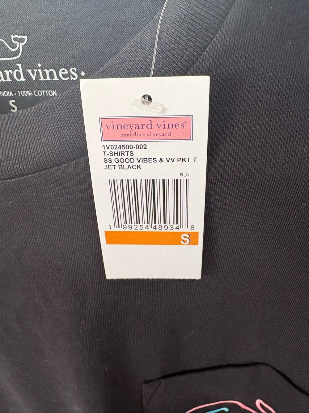 Vineyard Vines Black Short-Sleeve Pocket Tee with Neon Whale - Picture 4 of 7
